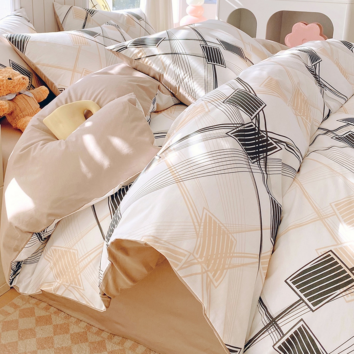 小懒猪 2026新款北欧风高支高密全棉纯棉四件套（提供买家秀） 铂格纹