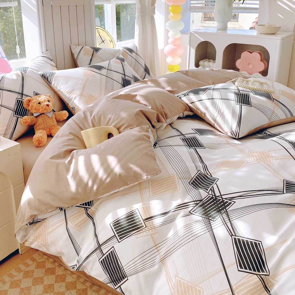 91家纺网 家纺一手货源 找家纺 小懒猪 2026新款北欧风高支高密全棉纯棉四件套（提供买家秀） 铂格纹