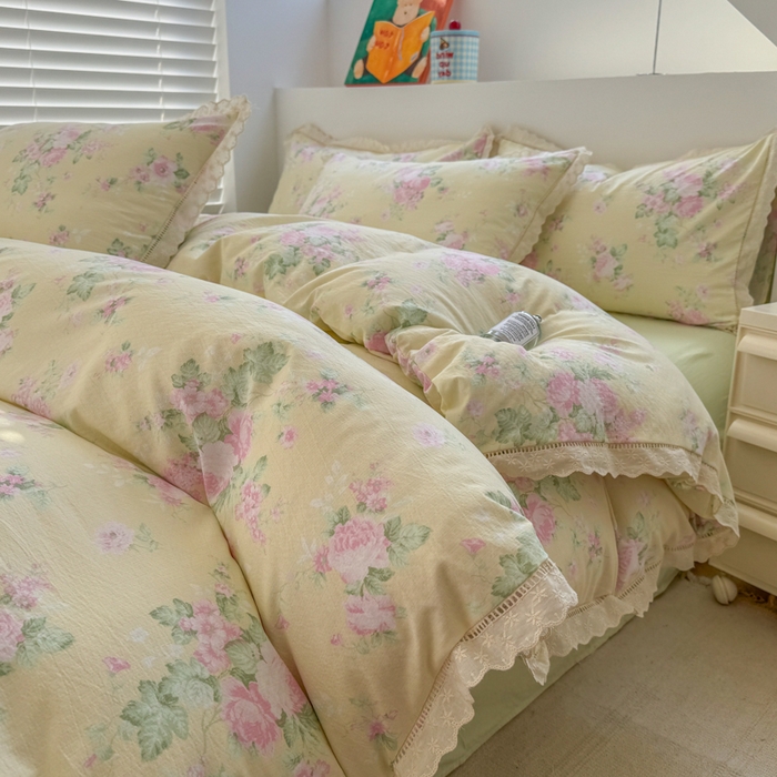 91家纺网 家纺一手货源 找家纺 （总）温眠家纺 2025直播新款云感双层纱镂空花边四件套