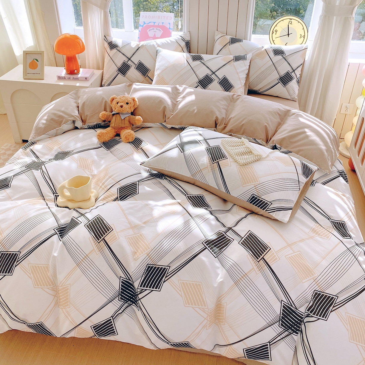 91家纺网 家纺一手货源 找家纺 小懒猪 2026新款北欧风高支高密全棉纯棉四件套（提供买家秀） 铂格纹