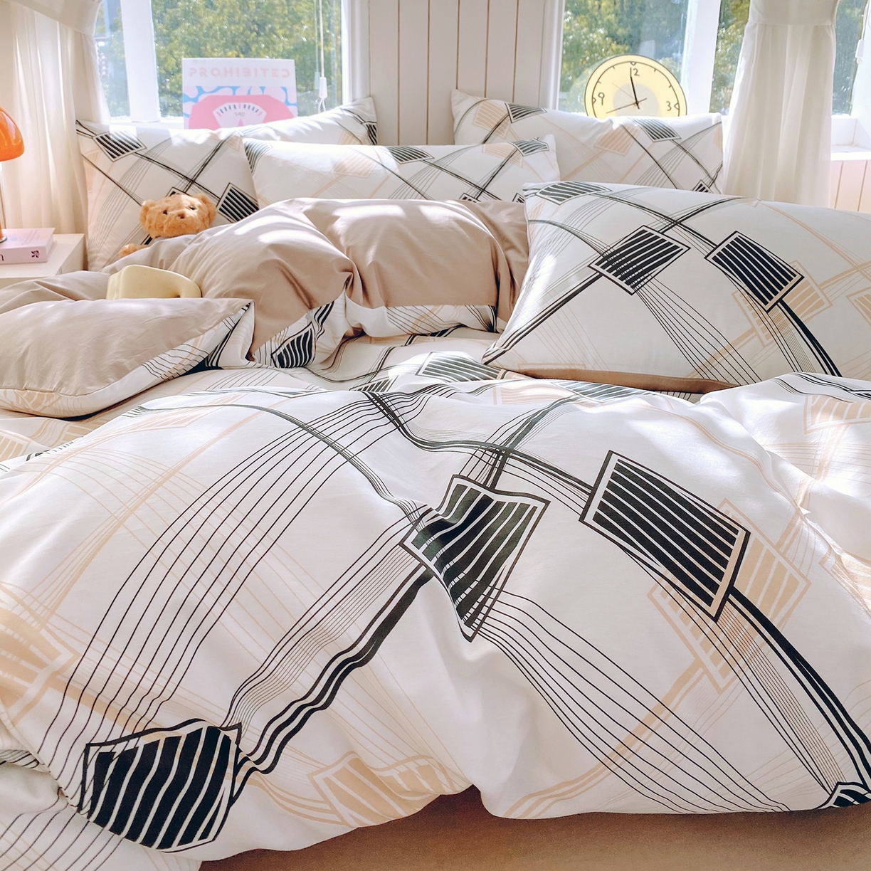 91家纺网 家纺一手货源 找家纺 小懒猪 2026新款北欧风高支高密全棉纯棉四件套（提供买家秀） 铂格纹