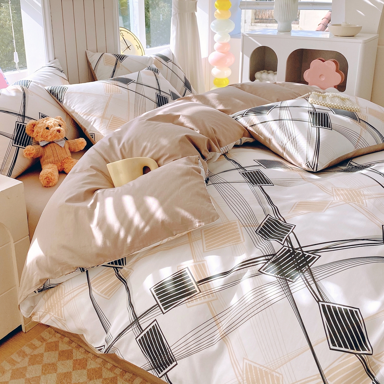 91家纺网 家纺一手货源 找家纺 小懒猪 2026新款北欧风高支高密全棉纯棉四件套（提供买家秀） 铂格纹