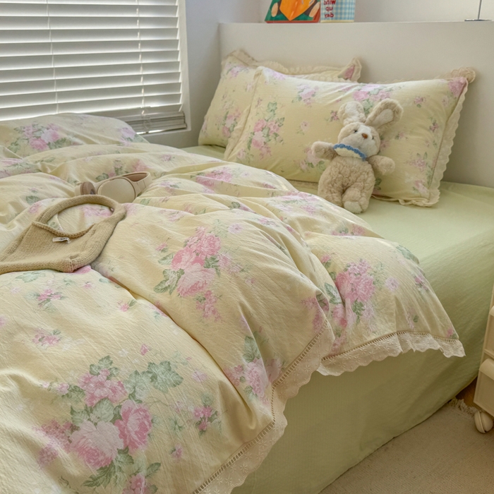 91家纺网 家纺一手货源 找家纺 （总）温眠家纺 2025直播新款云感双层纱镂空花边四件套