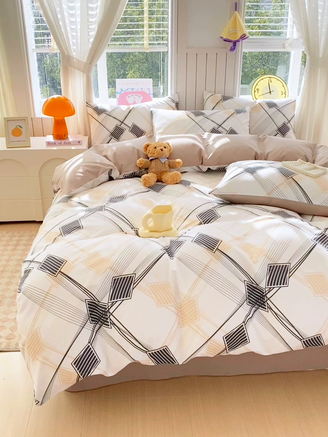 91家纺网 家纺一手货源 找家纺 小懒猪 2026新款北欧风高支高密全棉纯棉四件套（提供买家秀） 铂格纹