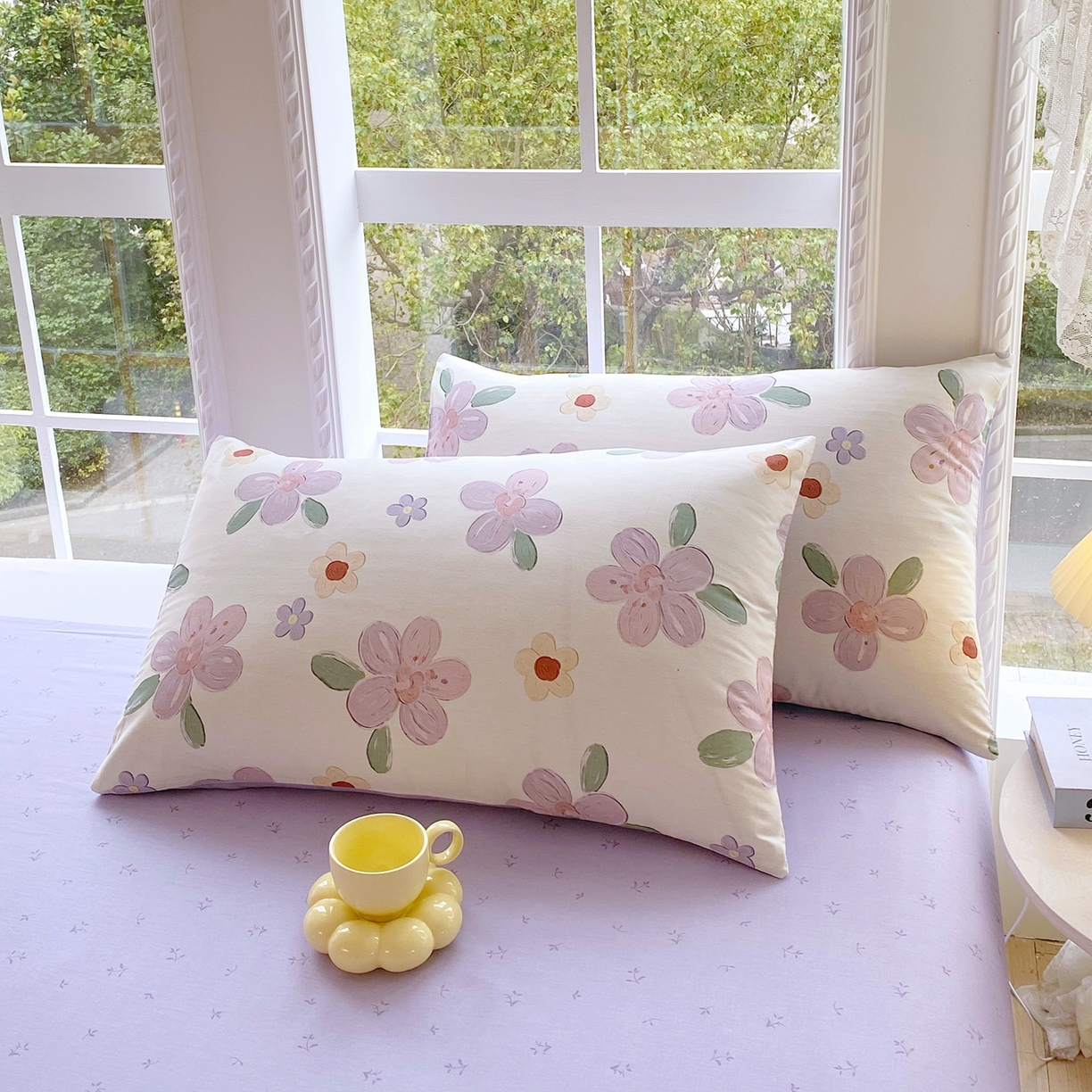 91家纺网 家纺一手货源 找家纺 小懒猪 2026新款北欧风高支高密全棉纯棉四件套（提供买家秀） 淡紫花屹