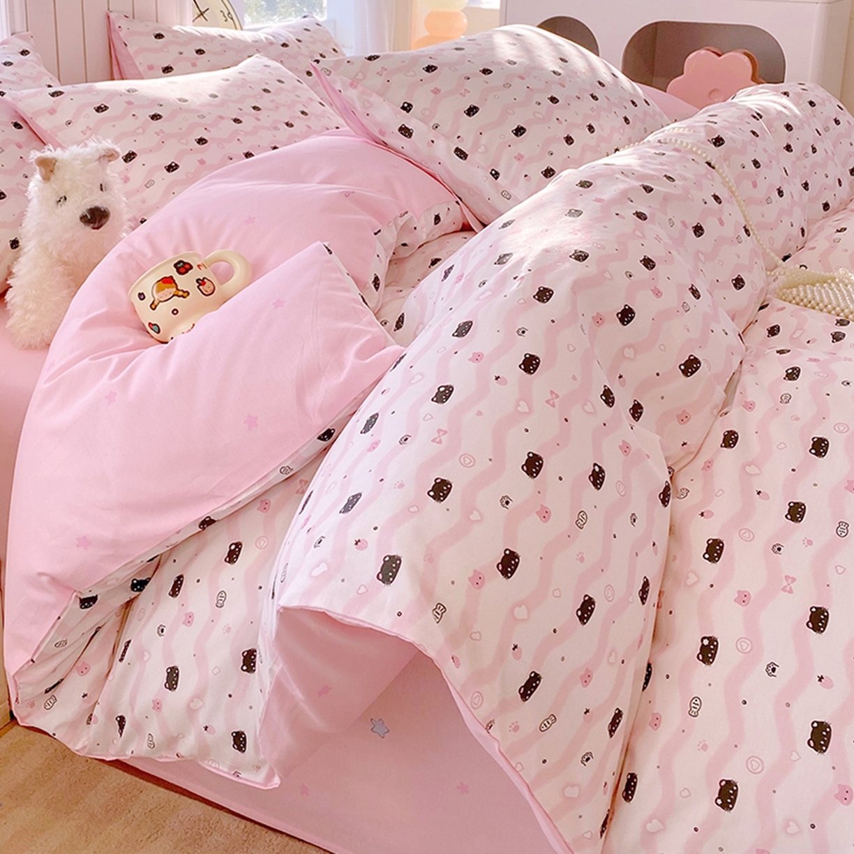 小懒猪 2026新款北欧风高支高密全棉纯棉四件套（提供买家秀） 粉喵甜梦