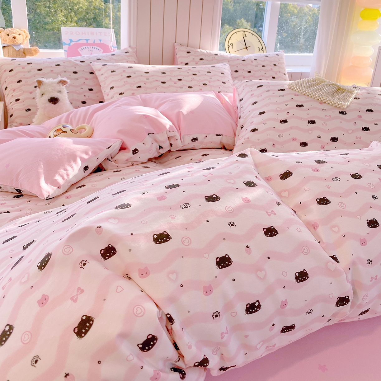 91家纺网 家纺一手货源 找家纺 小懒猪 2026新款北欧风高支高密全棉纯棉四件套（提供买家秀） 粉喵甜梦