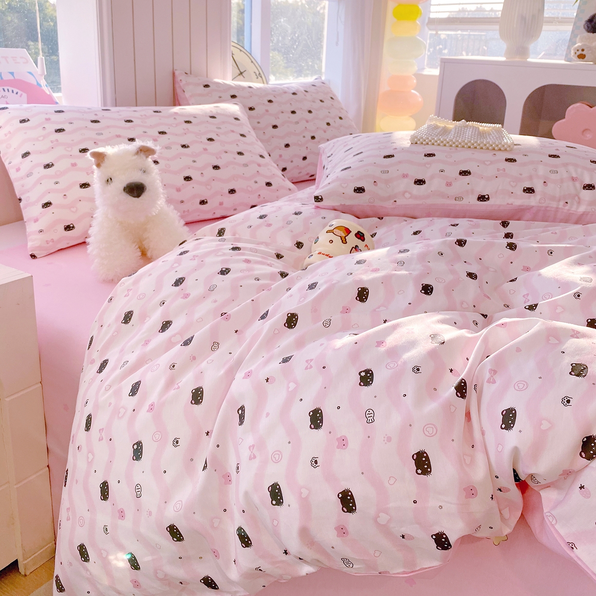 91家纺网 家纺一手货源 找家纺 小懒猪 2026新款北欧风高支高密全棉纯棉四件套（提供买家秀） 粉喵甜梦