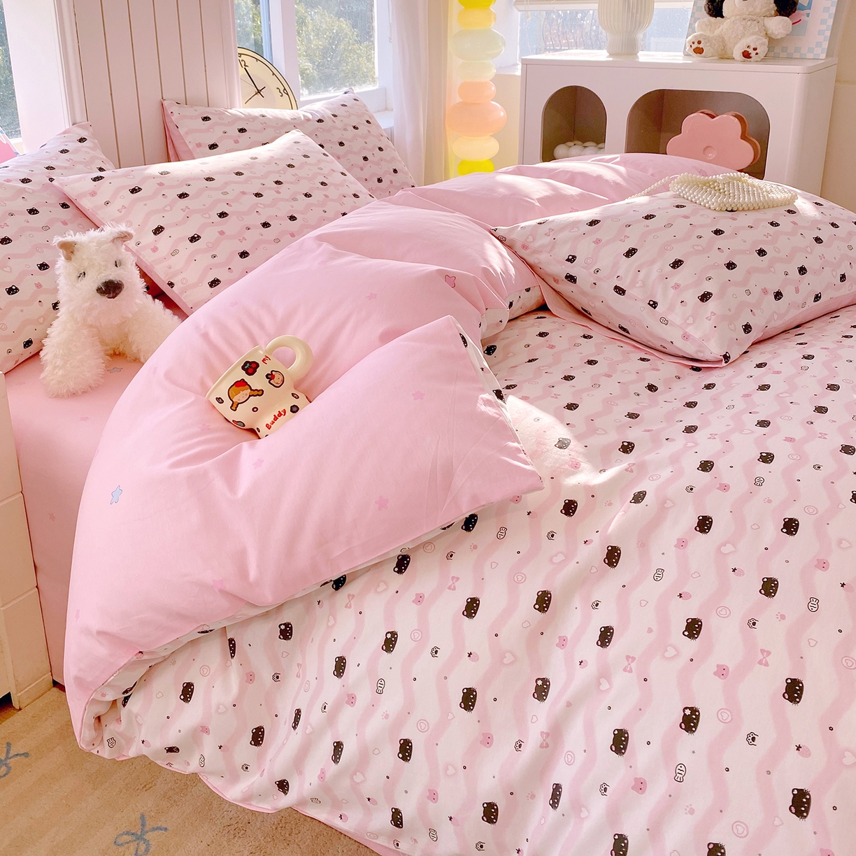 91家纺网 家纺一手货源 找家纺 小懒猪 2026新款北欧风高支高密全棉纯棉四件套（提供买家秀） 粉喵甜梦