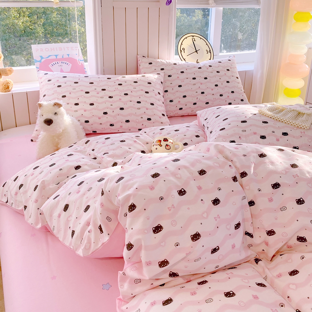 91家纺网 家纺一手货源 找家纺 小懒猪 2026新款北欧风高支高密全棉纯棉四件套（提供买家秀） 粉喵甜梦