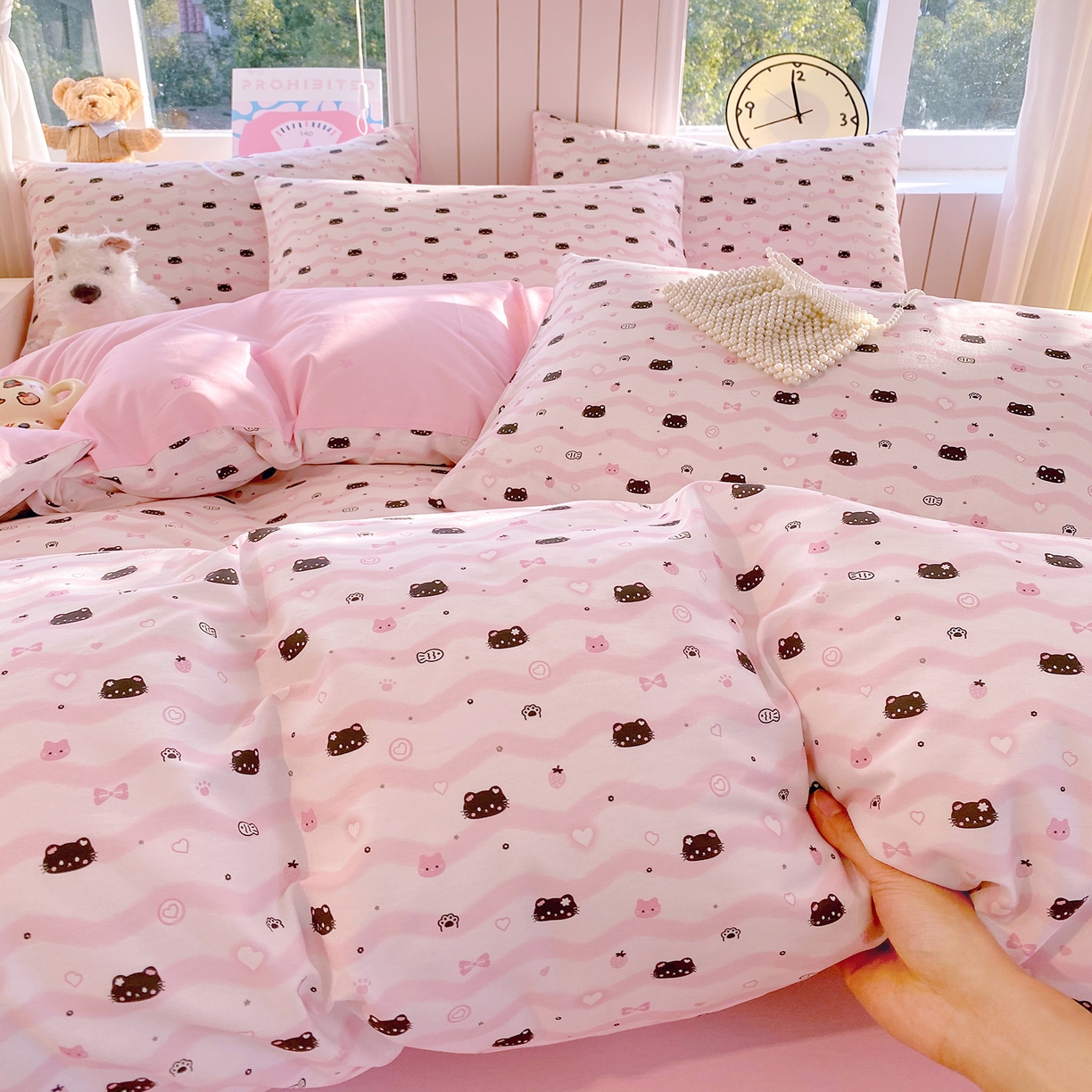 91家纺网 家纺一手货源 找家纺 小懒猪 2026新款北欧风高支高密全棉纯棉四件套（提供买家秀） 粉喵甜梦