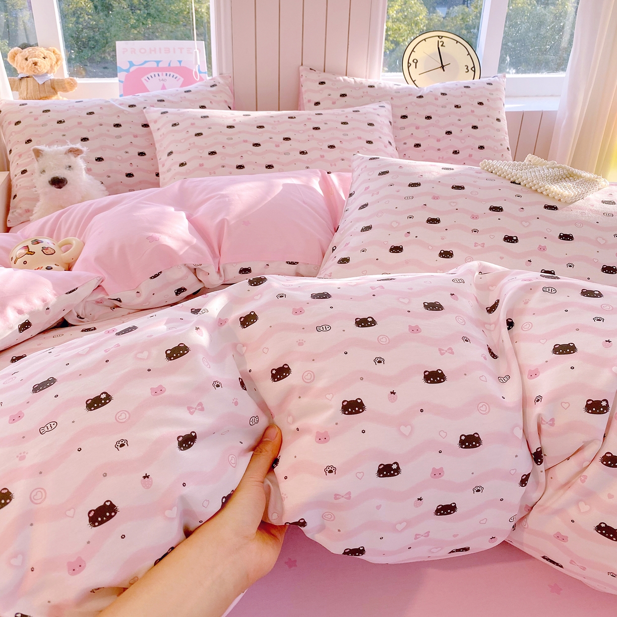 91家纺网 家纺一手货源 找家纺 小懒猪 2026新款北欧风高支高密全棉纯棉四件套（提供买家秀） 粉喵甜梦