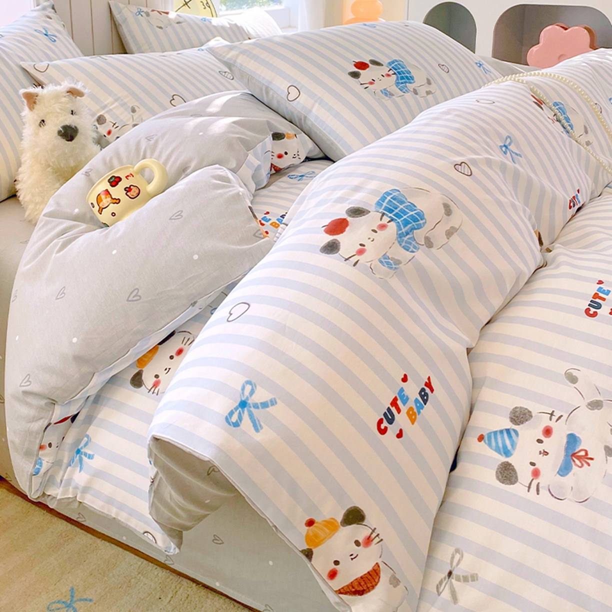 小懒猪 2026新款北欧风高支高密全棉纯棉四件套（提供买家秀） 蓝调喵趣