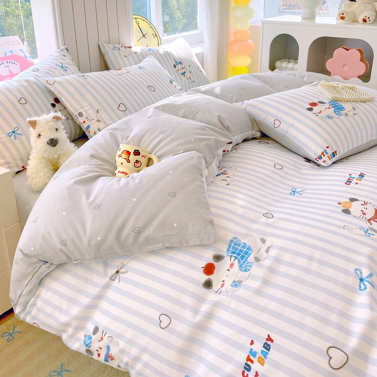 91家纺网 家纺一手货源 找家纺 小懒猪 2026新款北欧风高支高密全棉纯棉四件套（提供买家秀） 蓝调喵趣