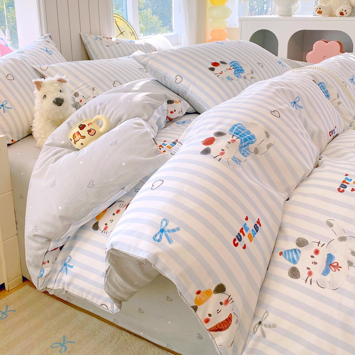 91家纺网 家纺一手货源 找家纺 小懒猪 2026新款北欧风高支高密全棉纯棉四件套（提供买家秀） 蓝调喵趣