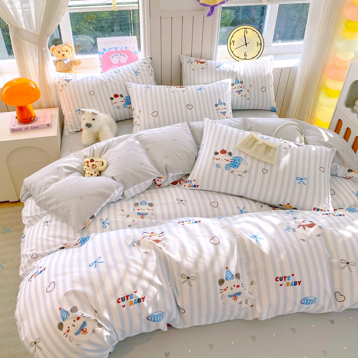 91家纺网 家纺一手货源 找家纺 小懒猪 2026新款北欧风高支高密全棉纯棉四件套（提供买家秀） 蓝调喵趣