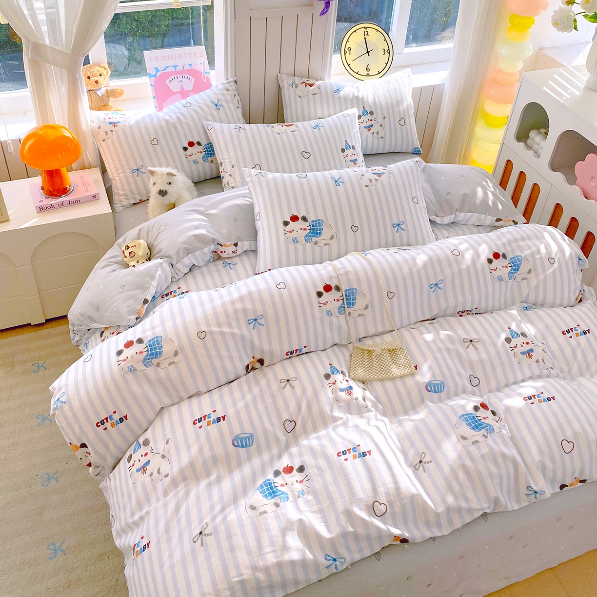 91家纺网 家纺一手货源 找家纺 小懒猪 2026新款北欧风高支高密全棉纯棉四件套（提供买家秀） 蓝调喵趣