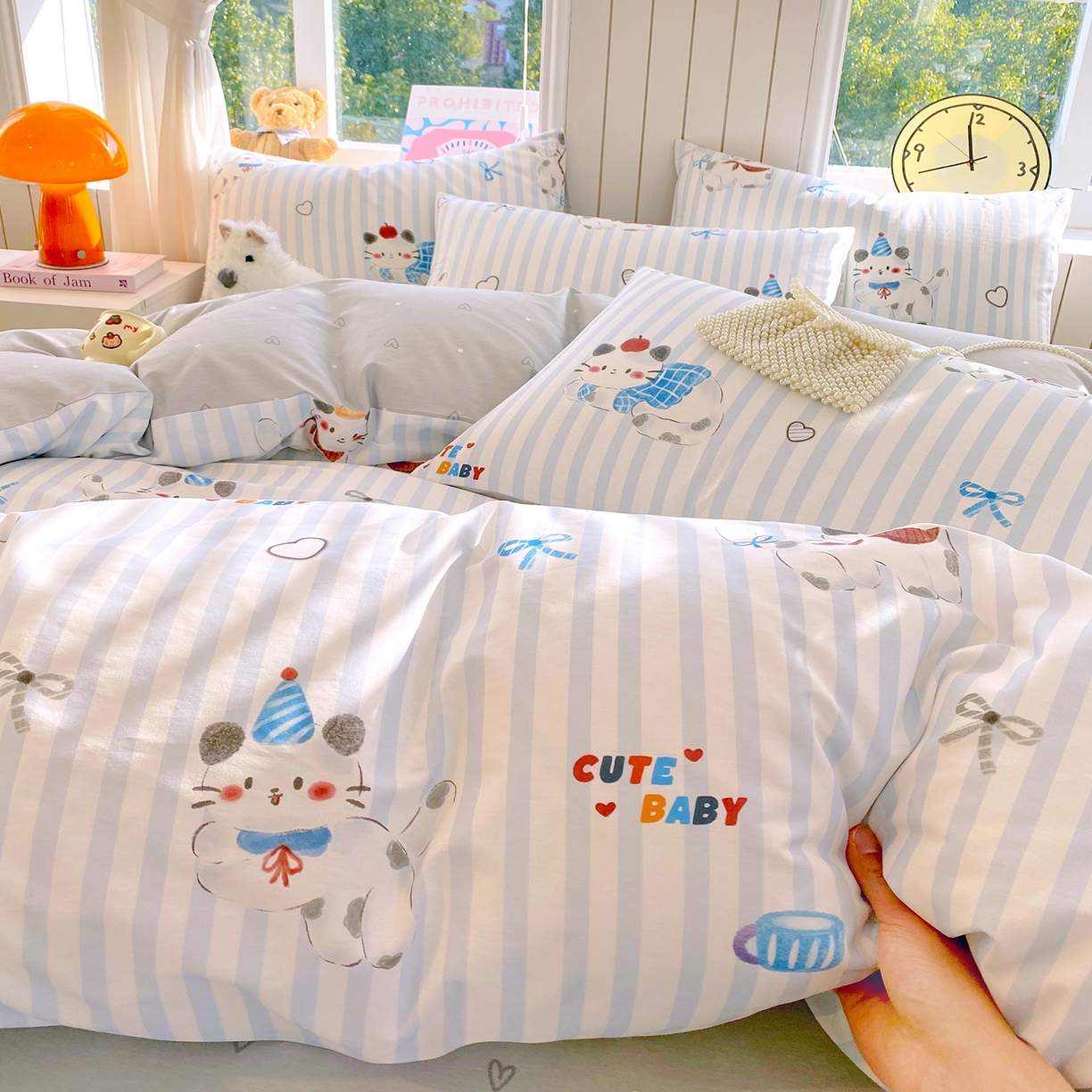 91家纺网 家纺一手货源 找家纺 小懒猪 2026新款北欧风高支高密全棉纯棉四件套（提供买家秀） 蓝调喵趣