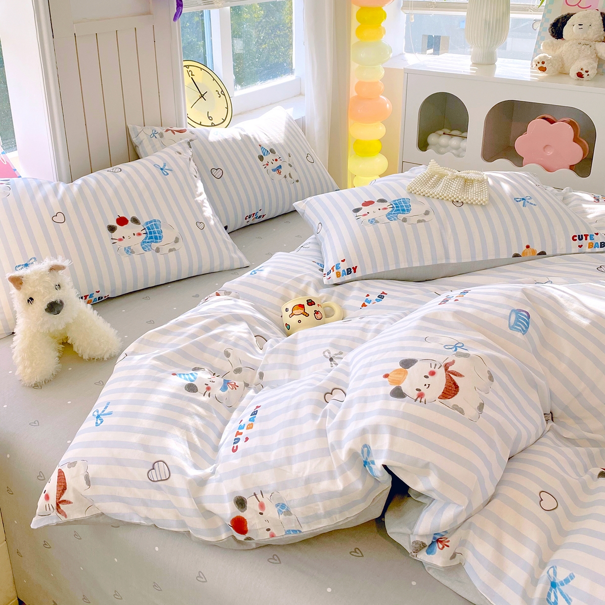 91家纺网 家纺一手货源 找家纺 小懒猪 2026新款北欧风高支高密全棉纯棉四件套（提供买家秀） 蓝调喵趣