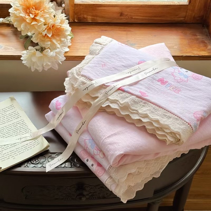 91家纺网 家纺一手货源 找家纺 （总）温眠家纺 2025直播新款云感双层纱镂空花边四件套