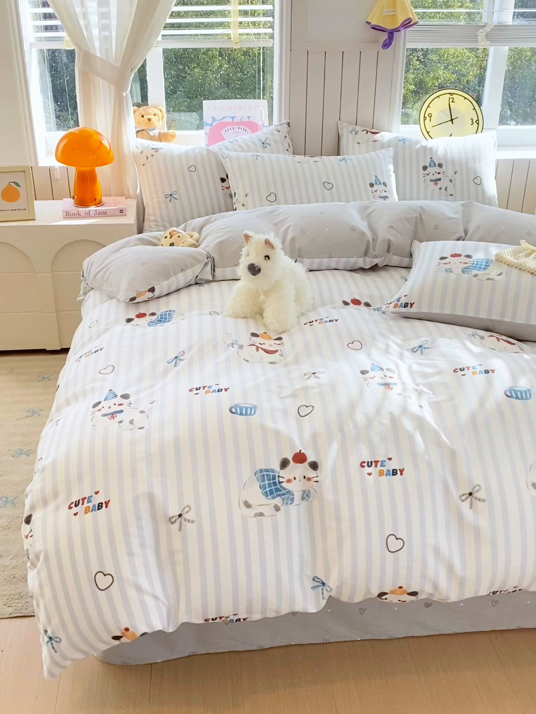 91家纺网 家纺一手货源 找家纺 小懒猪 2026新款北欧风高支高密全棉纯棉四件套（提供买家秀） 蓝调喵趣