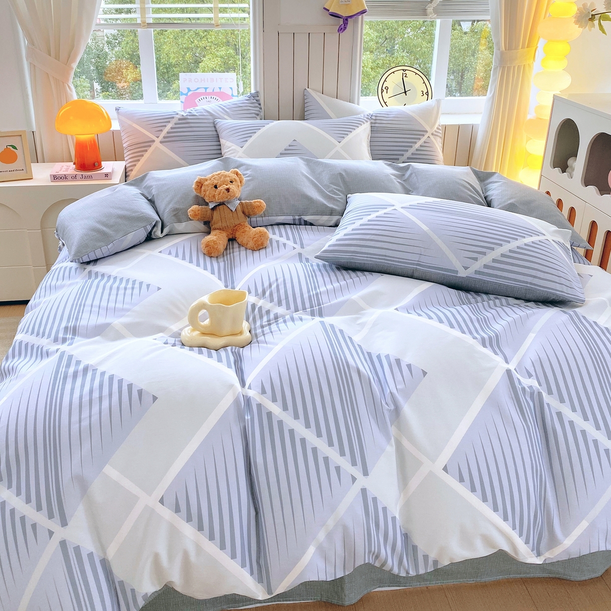 91家纺网 家纺一手货源 找家纺 小懒猪 2026新款北欧风高支高密全棉纯棉四件套（提供买家秀） 蓝灰格序