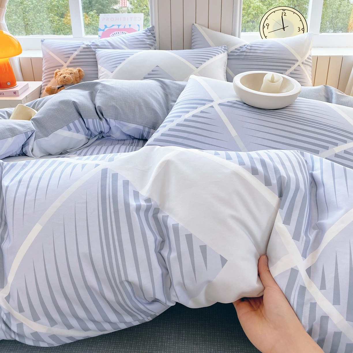 91家纺网 家纺一手货源 找家纺 小懒猪 2026新款北欧风高支高密全棉纯棉四件套（提供买家秀） 蓝灰格序