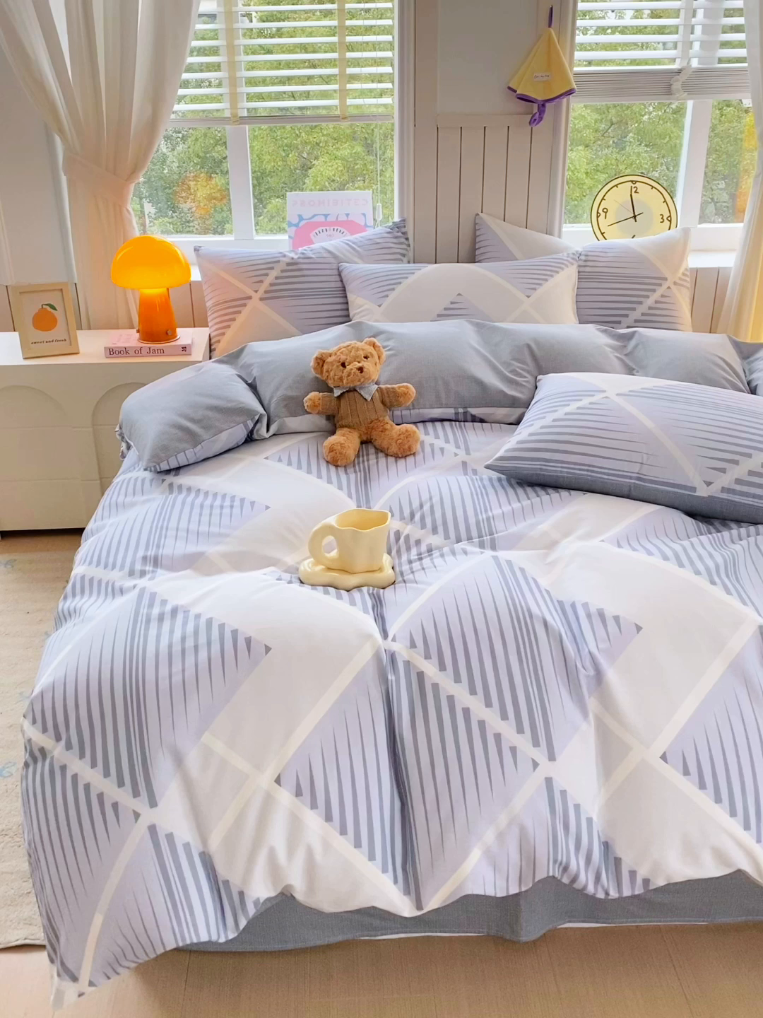 91家纺网 家纺一手货源 找家纺 小懒猪 2026新款北欧风高支高密全棉纯棉四件套（提供买家秀） 蓝灰格序