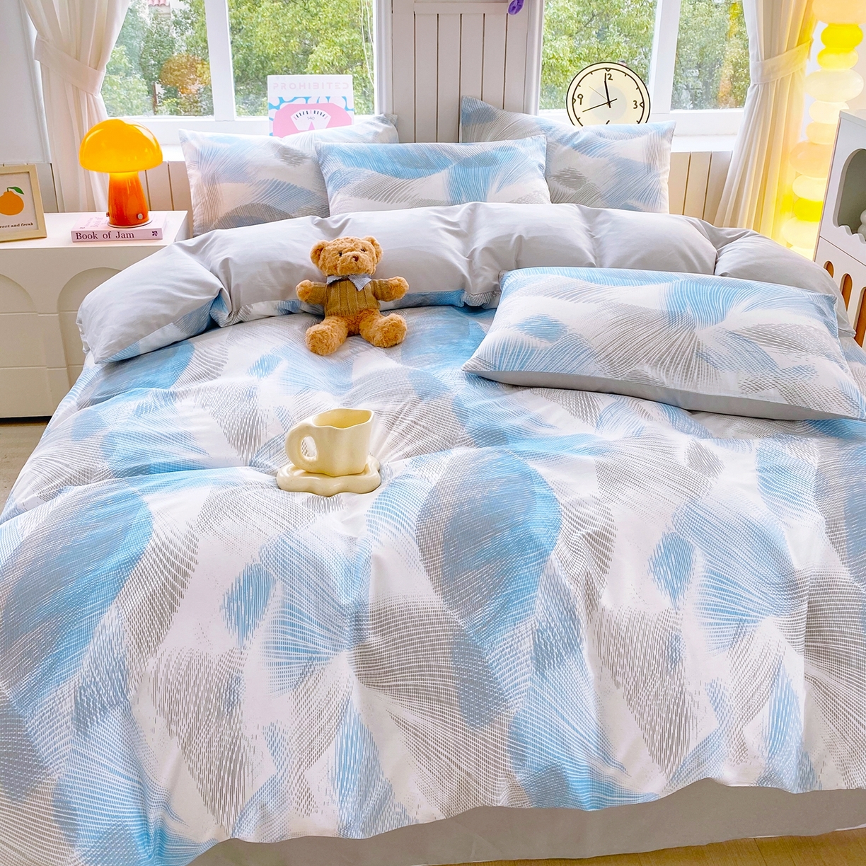 91家纺网 家纺一手货源 找家纺 小懒猪 2026新款北欧风高支高密全棉纯棉四件套（提供买家秀） 蓝絮银织