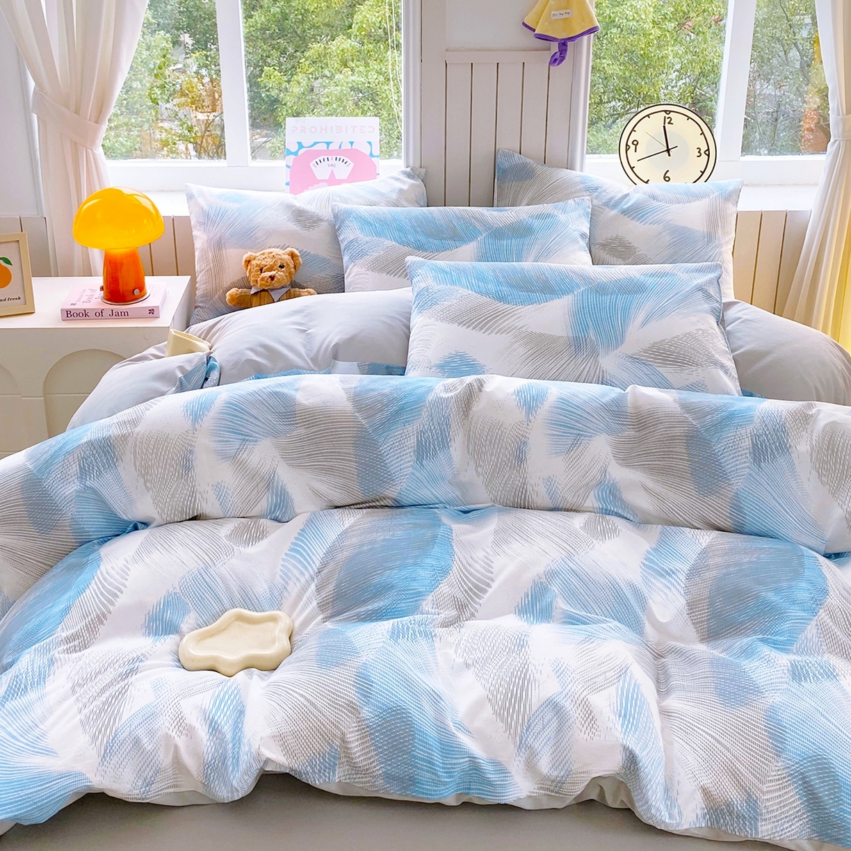 91家纺网 家纺一手货源 找家纺 小懒猪 2026新款北欧风高支高密全棉纯棉四件套（提供买家秀） 蓝絮银织