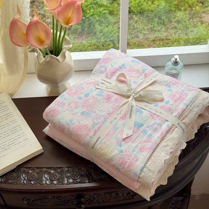 91家纺网 家纺一手货源 找家纺 （总）温眠家纺 2025直播新款云感双层纱镂空花边四件套