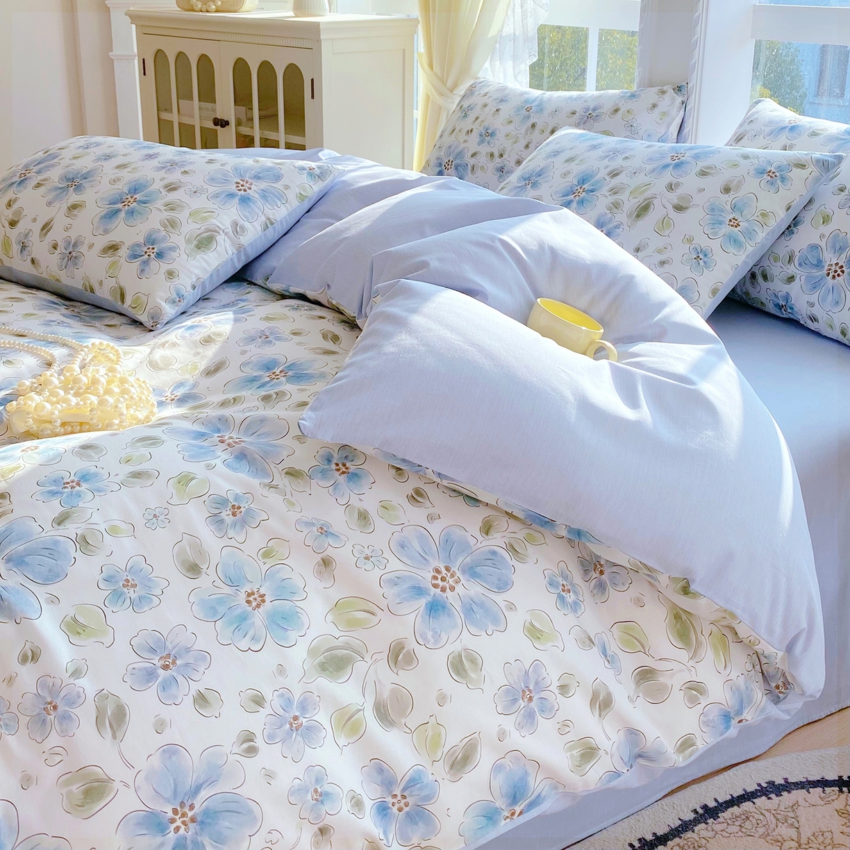 91家纺网 家纺一手货源 找家纺 小懒猪 2026新款北欧风高支高密全棉纯棉四件套（提供买家秀） 柳色衫林