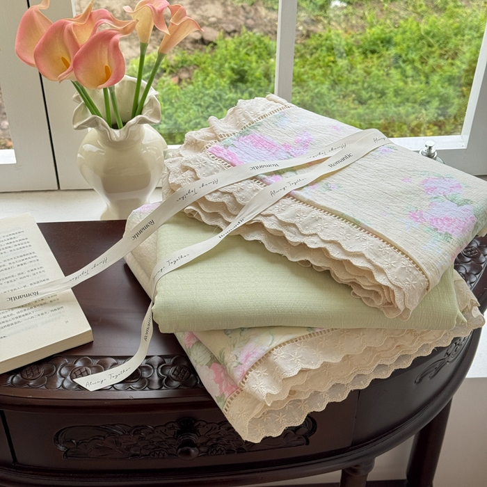 温眠家纺 2025直播新款云感双层纱镂空花边四件套 安娜