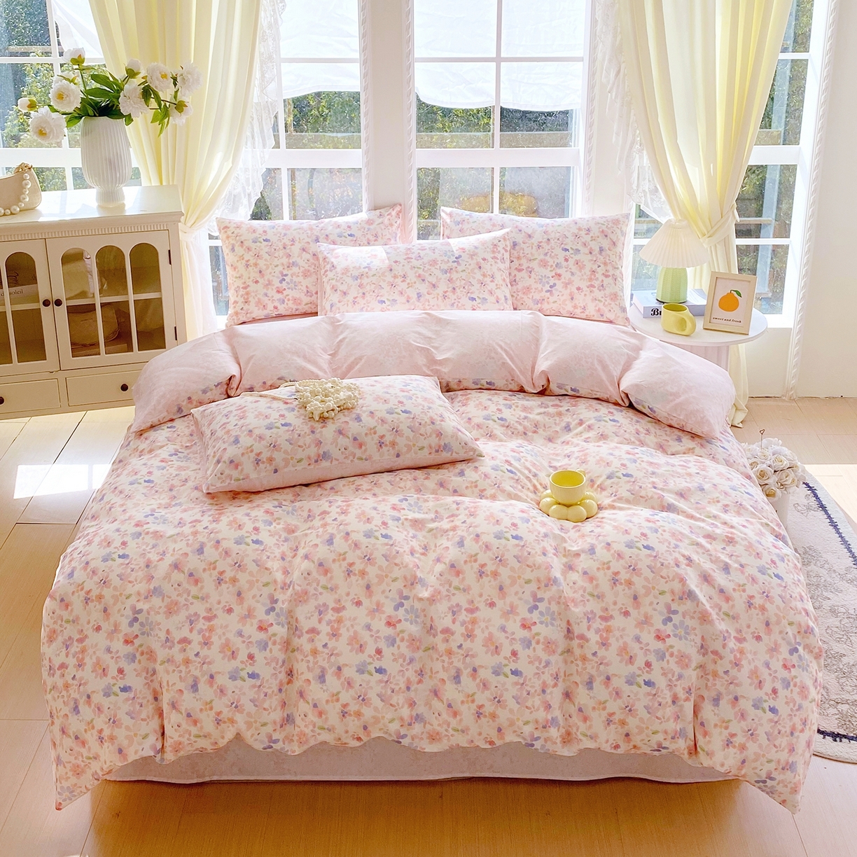 91家纺网 家纺一手货源 找家纺 小懒猪 2026新款北欧风高支高密全棉纯棉四件套（提供买家秀） 漫彩花韵