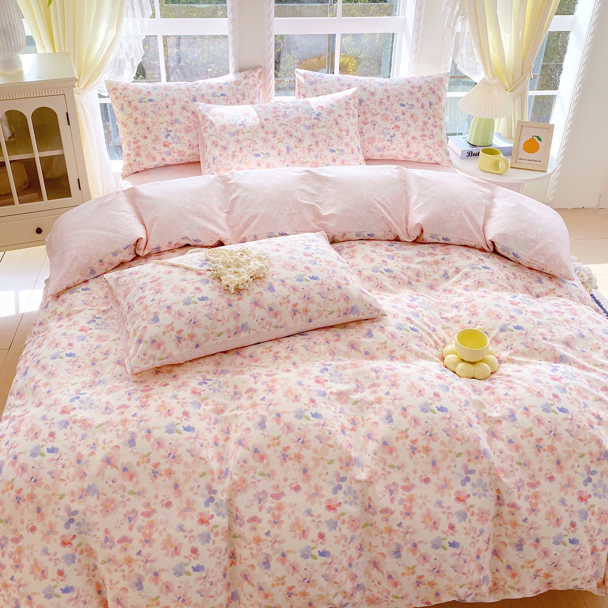 91家纺网 家纺一手货源 找家纺 小懒猪 2026新款北欧风高支高密全棉纯棉四件套（提供买家秀） 漫彩花韵