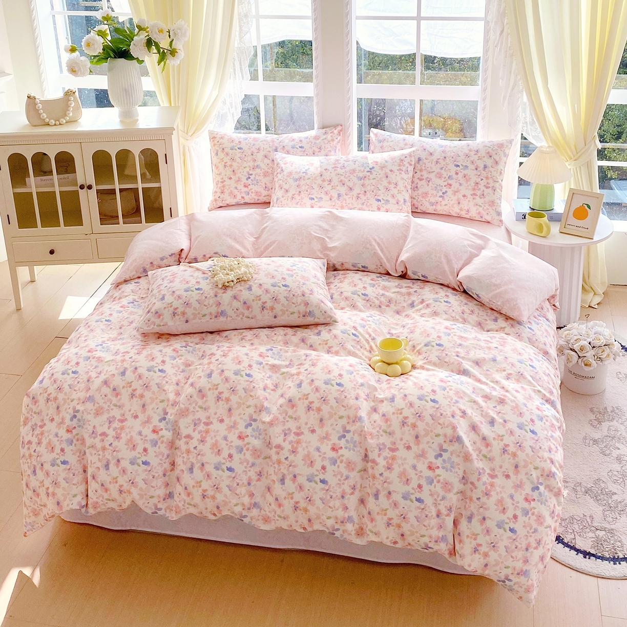 91家纺网 家纺一手货源 找家纺 小懒猪 2026新款北欧风高支高密全棉纯棉四件套（提供买家秀） 漫彩花韵