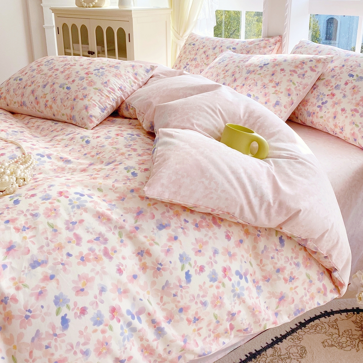 91家纺网 家纺一手货源 找家纺 小懒猪 2026新款北欧风高支高密全棉纯棉四件套（提供买家秀） 漫彩花韵