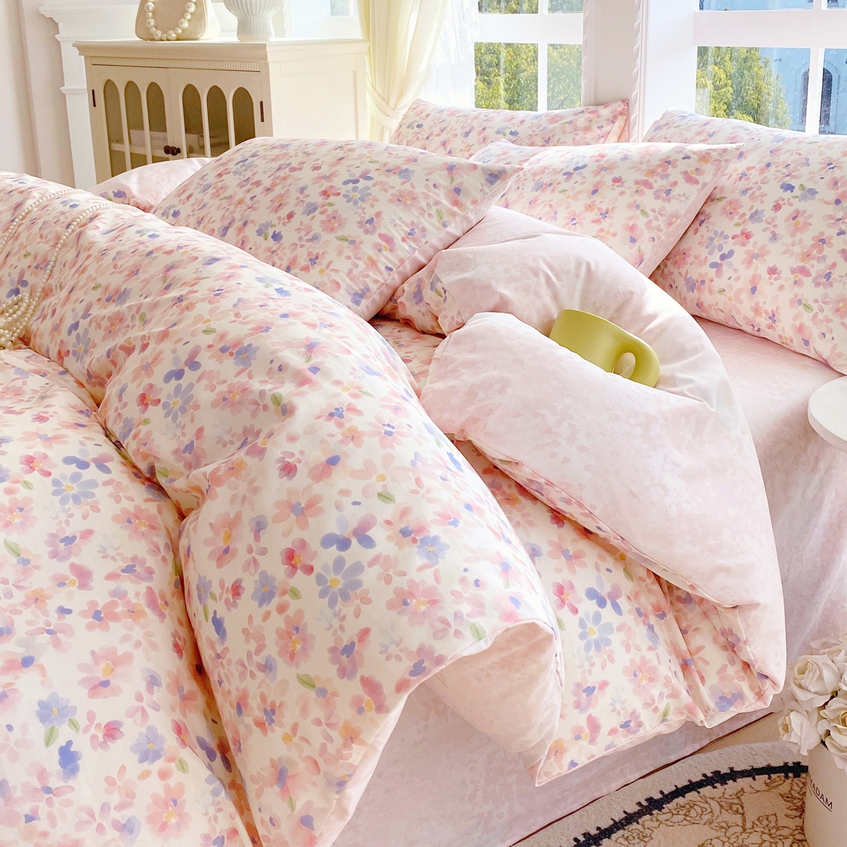 91家纺网 家纺一手货源 找家纺 小懒猪 2026新款北欧风高支高密全棉纯棉四件套（提供买家秀） 漫彩花韵