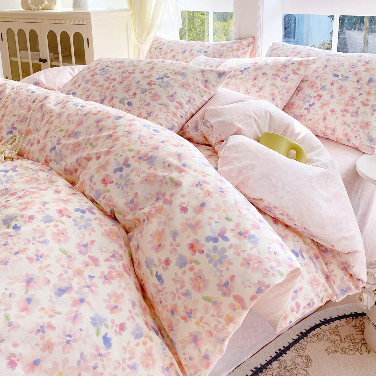 91家纺网 家纺一手货源 找家纺 小懒猪 2026新款北欧风高支高密全棉纯棉四件套（提供买家秀） 漫彩花韵