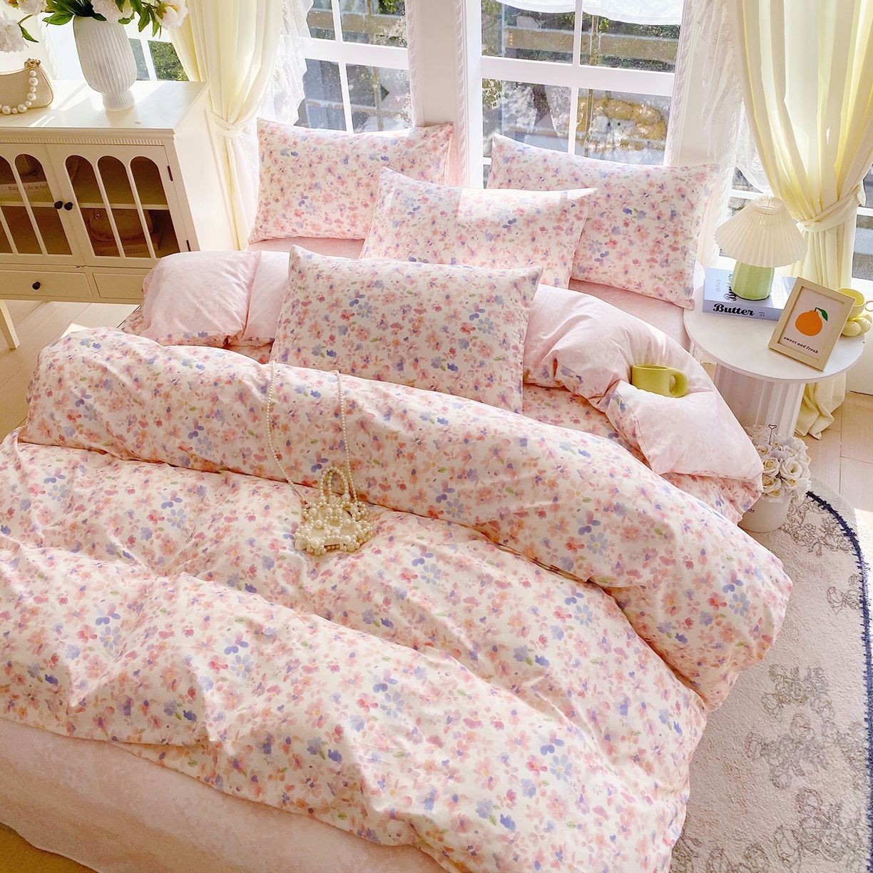 91家纺网 家纺一手货源 找家纺 小懒猪 2026新款北欧风高支高密全棉纯棉四件套（提供买家秀） 漫彩花韵