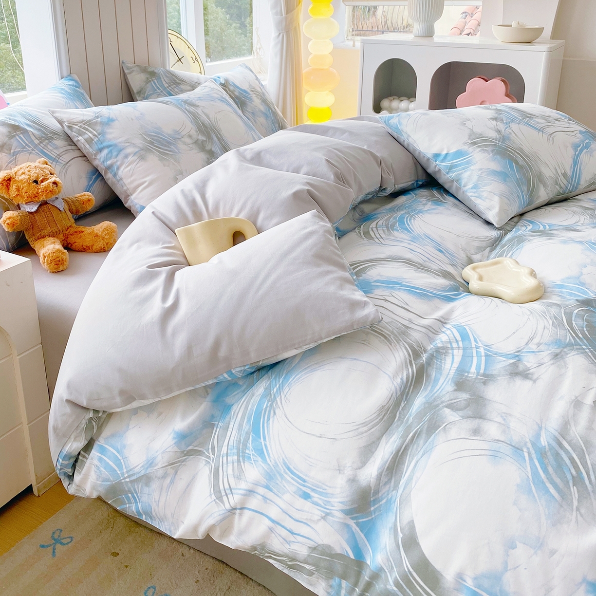 91家纺网 家纺一手货源 找家纺 小懒猪 2026新款北欧风高支高密全棉纯棉四件套（提供买家秀） 墨旋