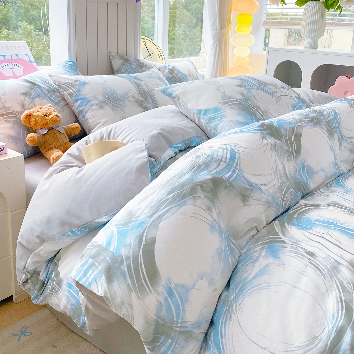 91家纺网 家纺一手货源 找家纺 小懒猪 2026新款北欧风高支高密全棉纯棉四件套（提供买家秀） 墨旋