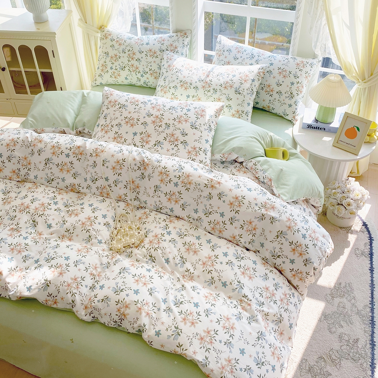 91家纺网 家纺一手货源 找家纺 小懒猪 2026新款北欧风高支高密全棉纯棉四件套（提供买家秀） 沐风苍兰