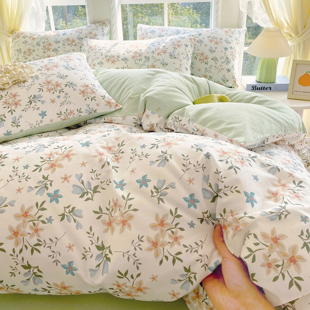 91家纺网 家纺一手货源 找家纺 小懒猪 2026新款北欧风高支高密全棉纯棉四件套（提供买家秀） 沐风苍兰