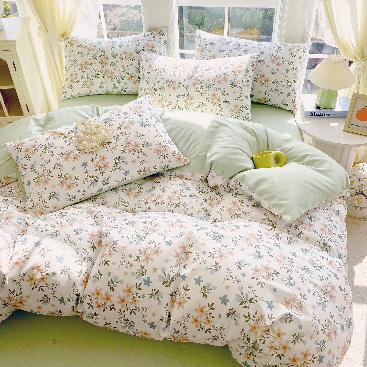 91家纺网 家纺一手货源 找家纺 小懒猪 2026新款北欧风高支高密全棉纯棉四件套（提供买家秀） 沐风苍兰