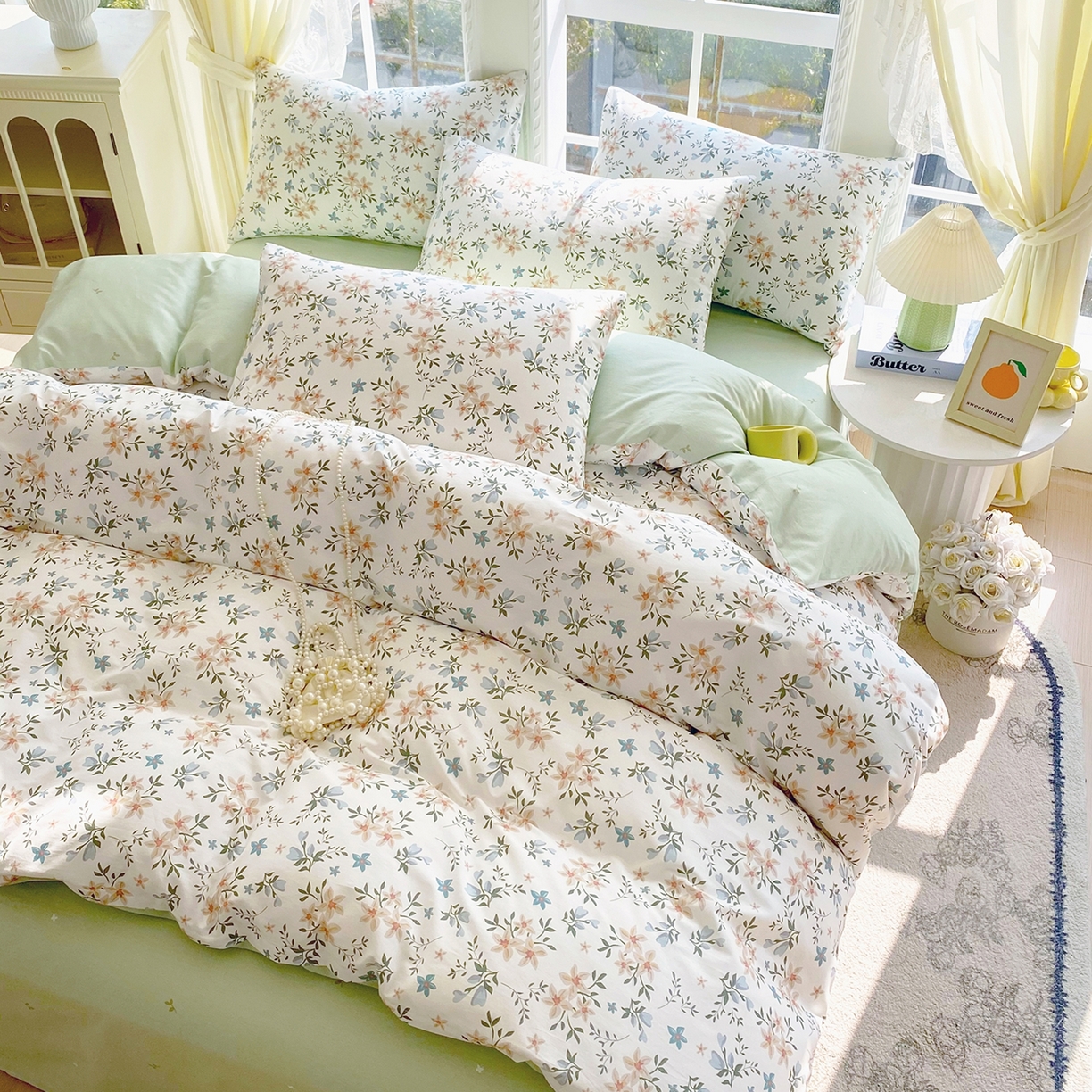 91家纺网 家纺一手货源 找家纺 小懒猪 2026新款北欧风高支高密全棉纯棉四件套（提供买家秀） 沐风苍兰