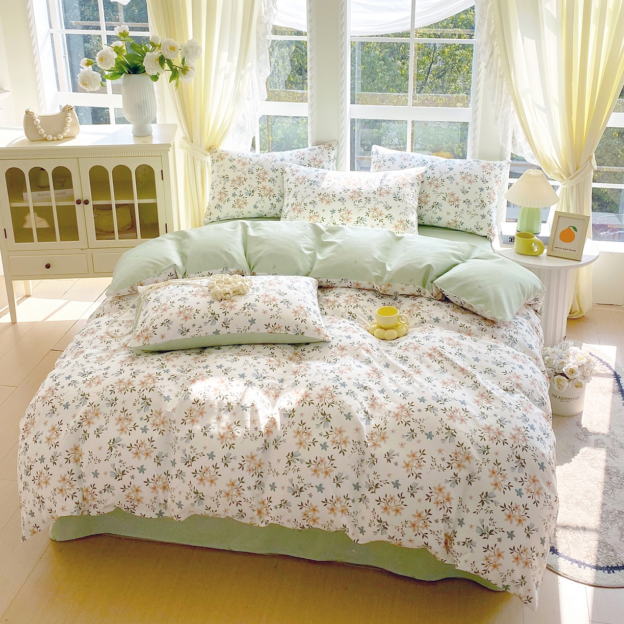 91家纺网 家纺一手货源 找家纺 小懒猪 2026新款北欧风高支高密全棉纯棉四件套（提供买家秀） 沐风苍兰