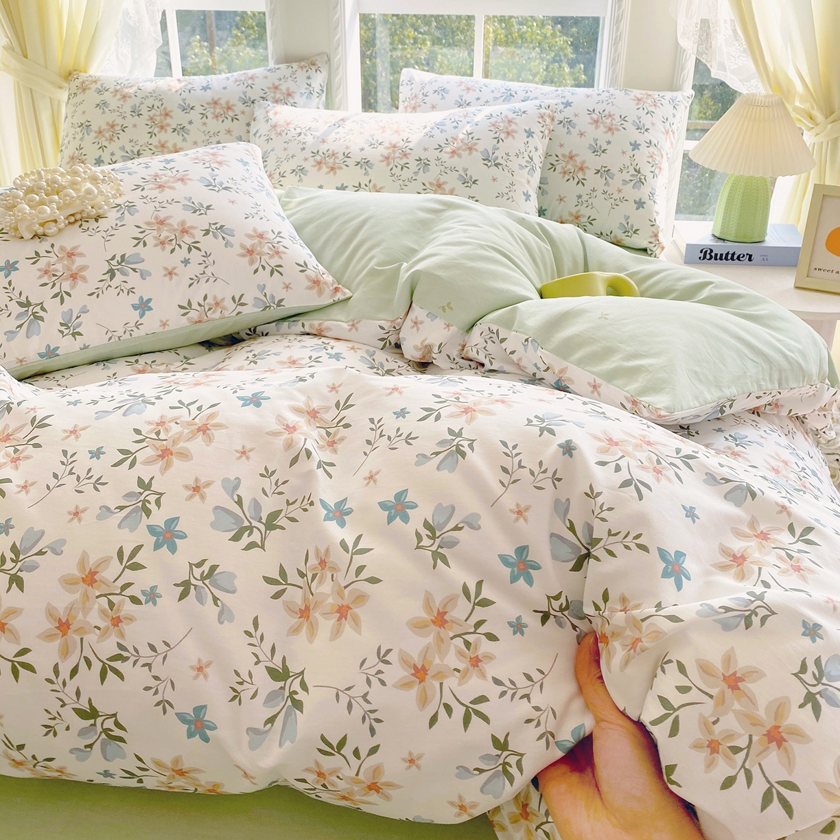 91家纺网 家纺一手货源 找家纺 小懒猪 2026新款北欧风高支高密全棉纯棉四件套（提供买家秀） 沐风苍兰