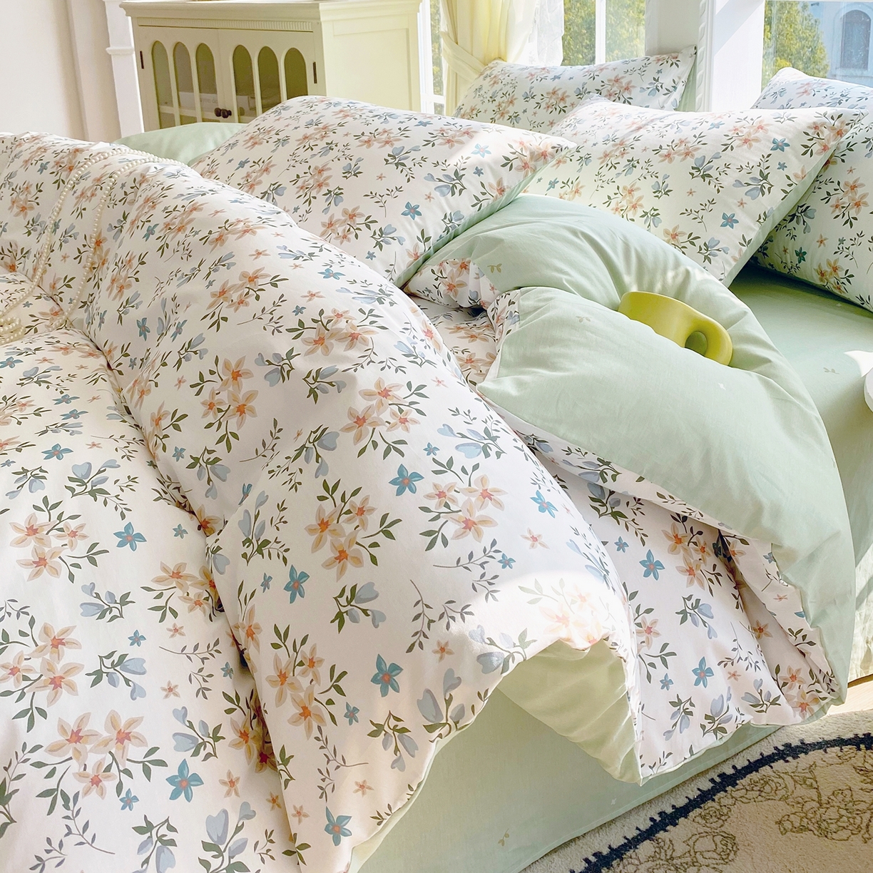 91家纺网 家纺一手货源 找家纺 小懒猪 2026新款北欧风高支高密全棉纯棉四件套（提供买家秀） 沐风苍兰