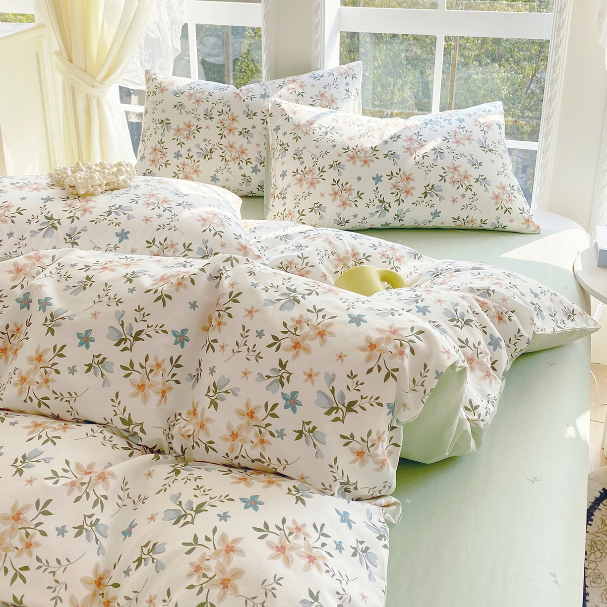 91家纺网 家纺一手货源 找家纺 小懒猪 2026新款北欧风高支高密全棉纯棉四件套（提供买家秀） 沐风苍兰